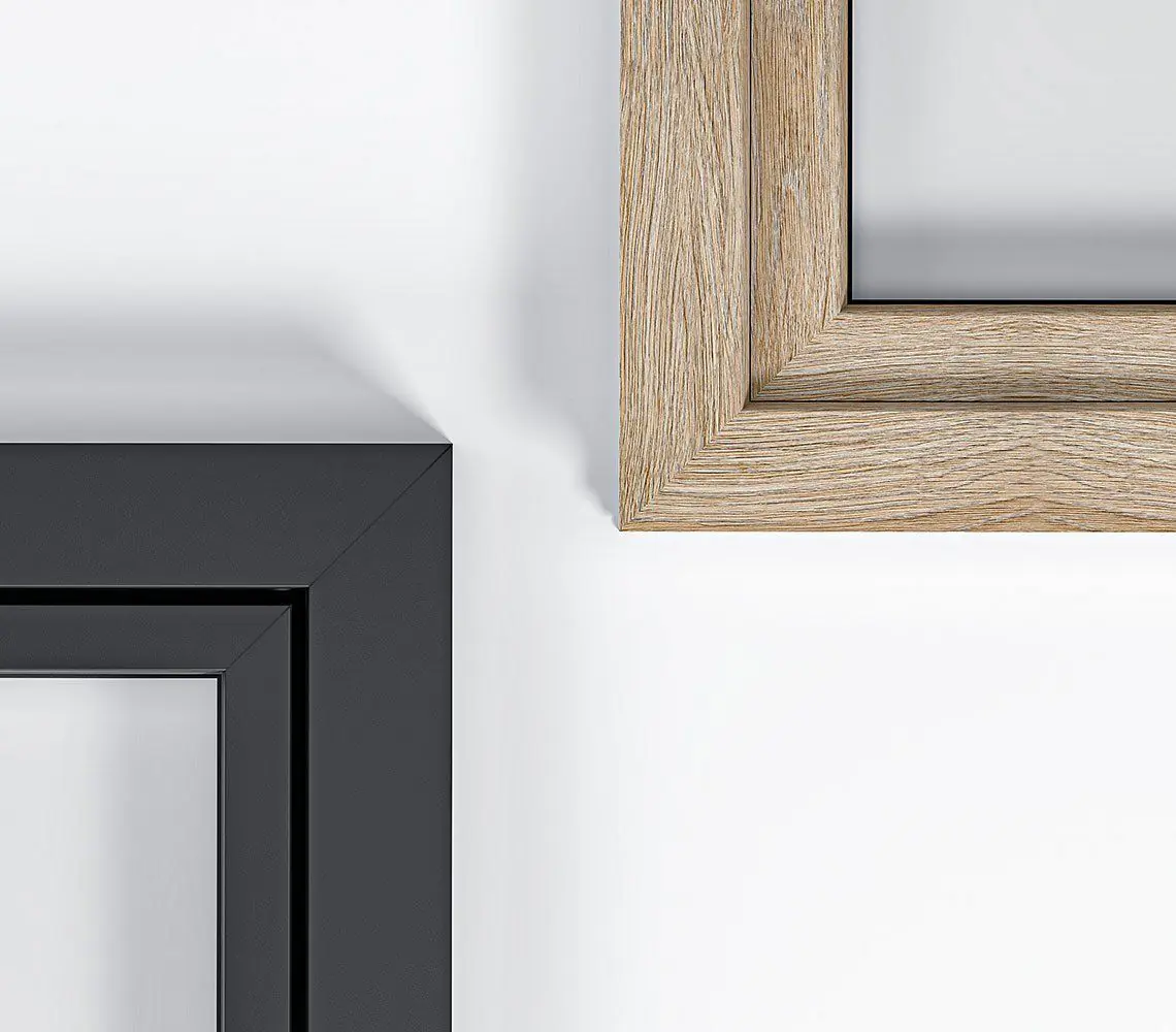 Energeto NEO frame finishes in dark and wood effect
